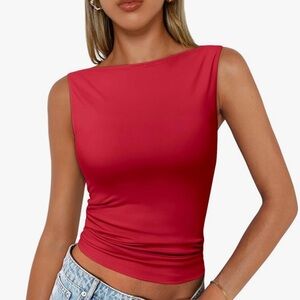 Red Boatneck Sleeveless Shirt